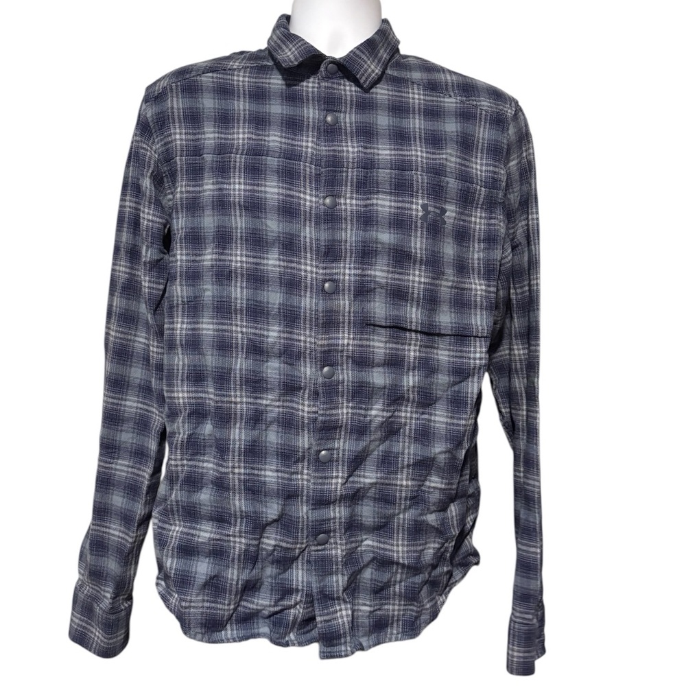 Men's Under Armour Long Sleeve Blue Plaid Snap Down Shirt Size L